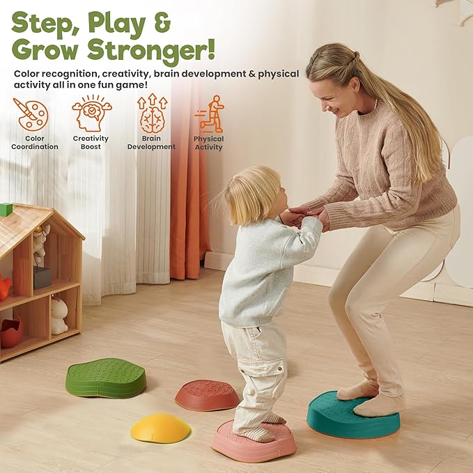 Stepping Stones – Indoor & Outdoor Obstacle Course Toys for Kids – Montessori Sensory & Motor Skill Development, Coordination & Active Play – Textured Educational Play Set