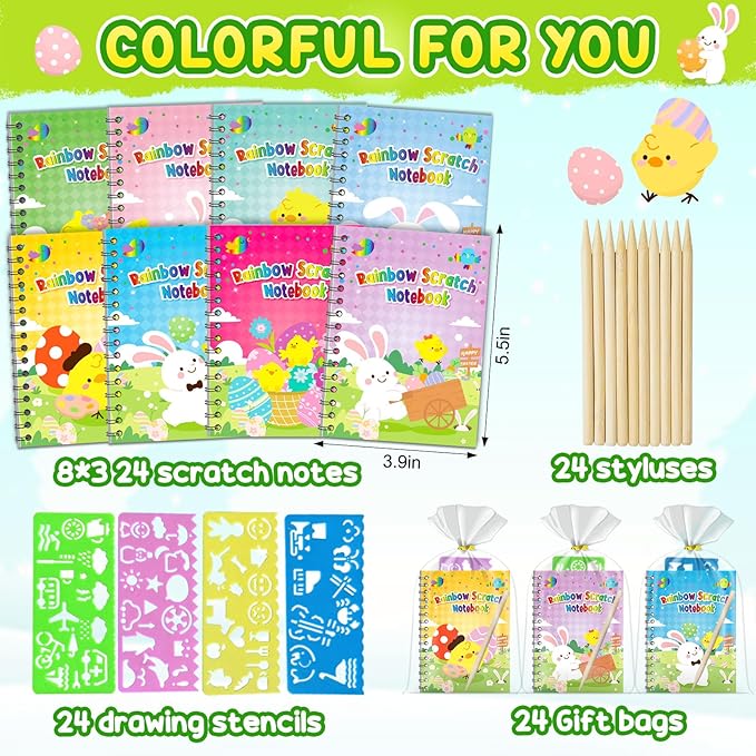 Party Favors for Kids 4-8-12: 24 Pack Scratch Rainbow Art Crafts Notebook, Coloring Book Goodie Bags Stuffers Kit, Bulk Birthday Gift Classroom Prizes Girl Boy Toddler Easter