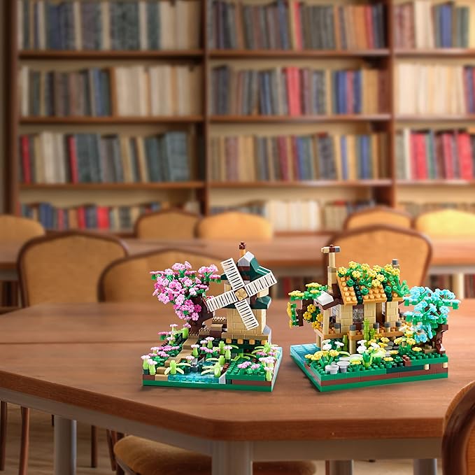 Tree House River Windmill and Port Cabin Model Assembly Blocks Creative DIY Decorative Presents for Street View Adults