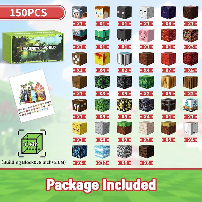 150PCS Magnetic Blocks for Kids, 0.8in Magnetic Building Block Toys for Boys Girls Age 3 4 5 6 7 8 9 10 Magnet Cubes Game Magnetic Tiles STEM Toys Christmas Birthday Gifts for Kids Toddlers