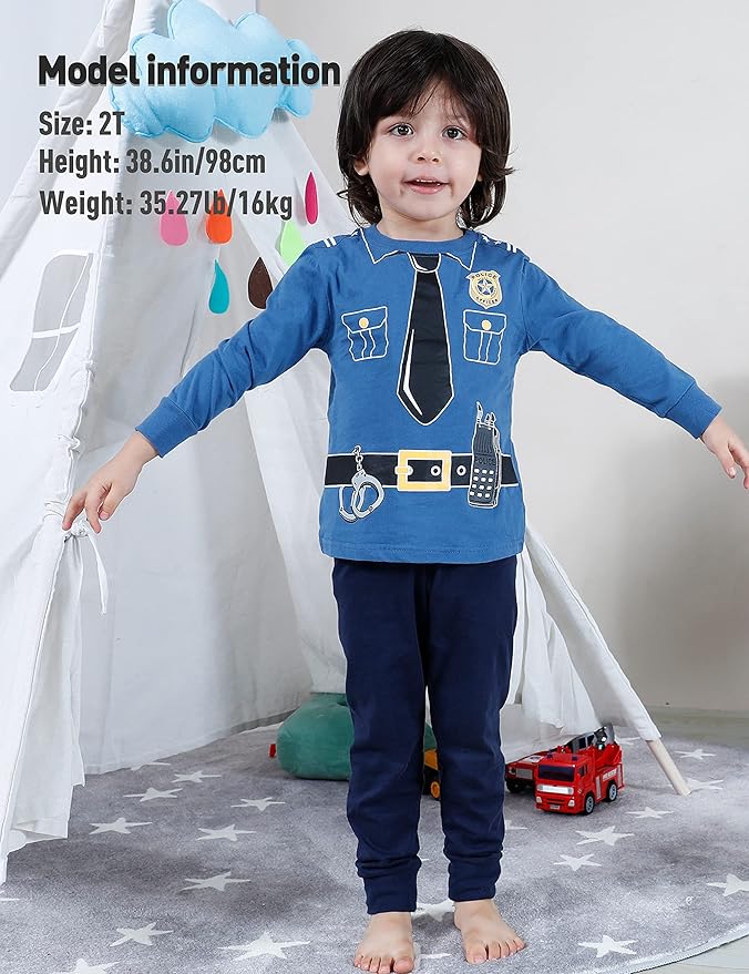 A&J DESIGN Pure Cotton Printed Pjs for 2-14 Years Kids, 2-Piece Long-Sleeved Pajamas Set