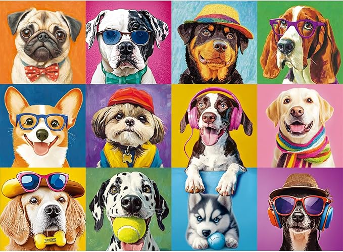 300 Pieces Puzzles for Adults,Large Pieces Multicolor Dogs Puzzle for Kids Teens Seniors,Funny Puppy Theme Jigsaw Puzzles for Kids Ages 8-10 8-12 10-12,Puzzles for Family Game Nights,20.5 x 15 in