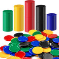 Coopay 500 Pieces Plastic Learning Counters Disks Bingo Chip 5 Colors Counting Discs Markers for Math Practice and Poker Chips Game Tokens Kids Reward, 1 Inch (Red, Blue, Black, Green, Yellow)