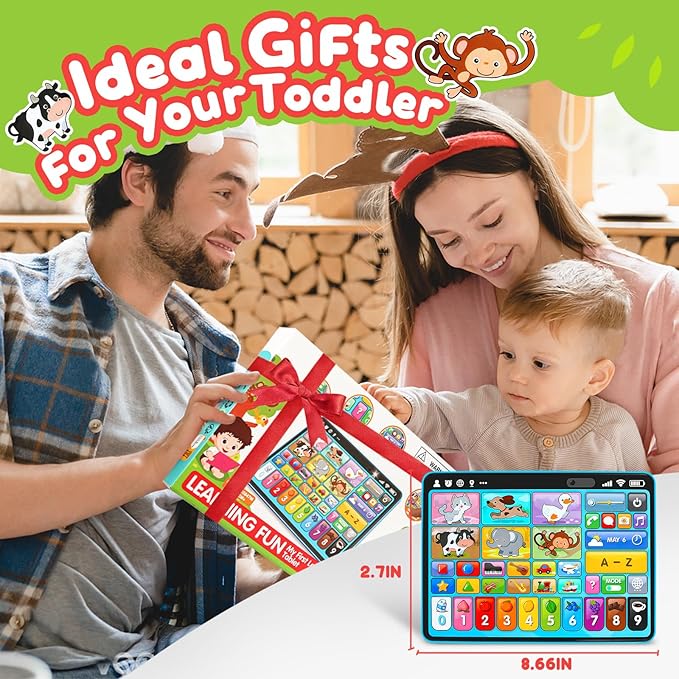 Trilingual Learning Toy Tablet with Music & Sound, Montessori Speech Musical Therapy Toys, Gifts for Boy, Girl, Baby, Toddler, for Age 1, 2, 3 Year Old (12-18 Months)