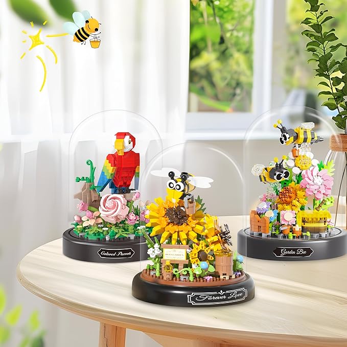 548 PCS Micro Brick Flower Bee Building Sets, Mini Blocks Animals Botanical Collection Blocks Model for Adult Toys, Home Decor and Office Art Creative Gift, for Teens Ages 6+ Kids