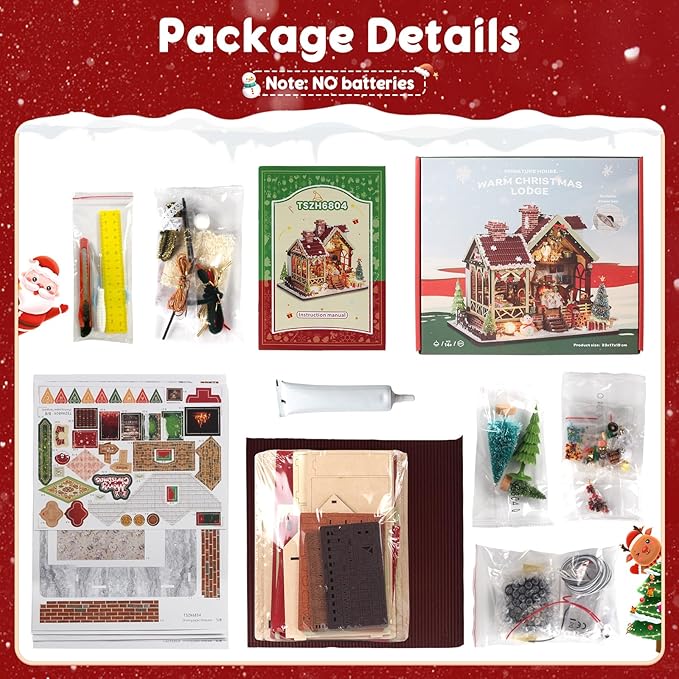 Christmas Miniature Dollhouse Kit, DIY Miniature House Kits for Adults, Mini Model Building Sets with Furniture, Snowman and Christmas Tree, Wooden House Kit Decoration Gift