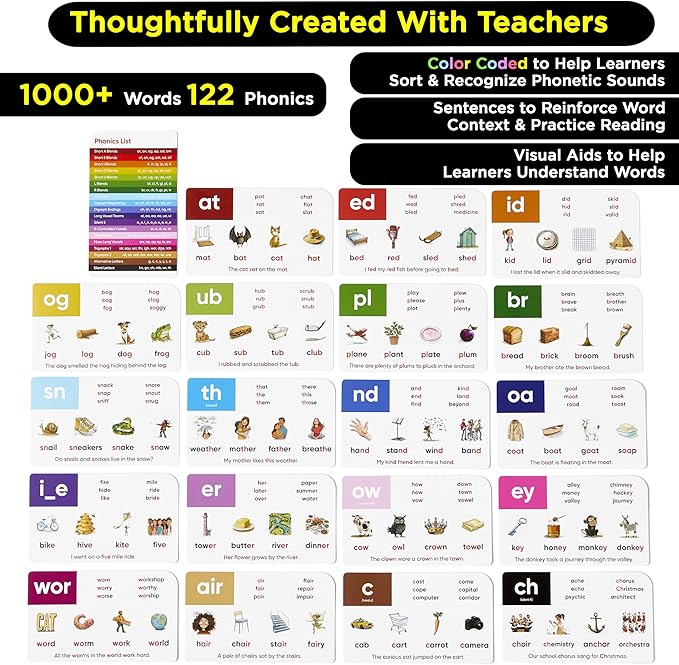 Think Tank Scholar 1000+ Words Phonics Flash Cards + Prefixes & Suffixes (Award Winning) 122 Phonics, 6 Teaching Methods & 6 Fun Games – Preschool, Kindergarten 1st, 2nd, 3rd Grade Homeschool Ages 4-8