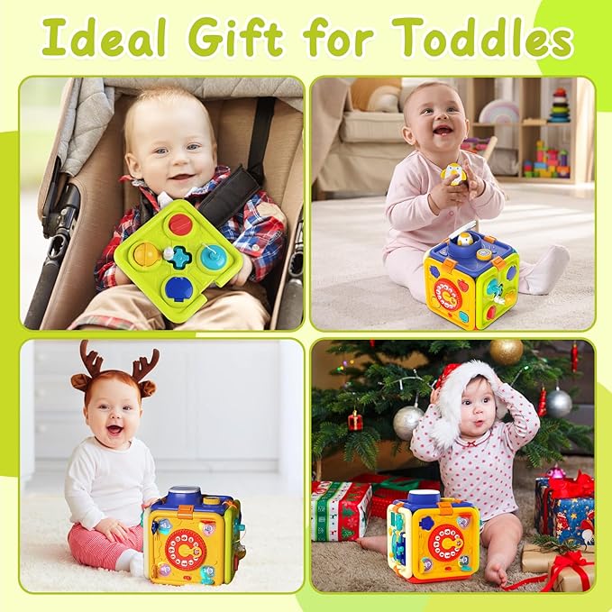 Busy Board for 1+ Year Old Girl & Boy Gifts, Montessori Toys for 1 2 3 4 Year Old Toddler, 6-in-1 Educational Early Development Toys for Toddlers 2-4, Christmas, Birthday Gift for 1-4 Year Old Kids