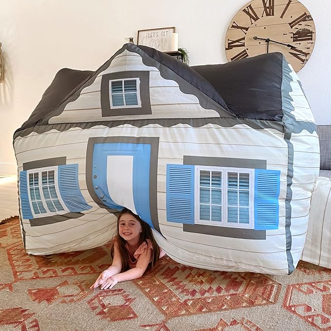 The Original Patented AirFort - Build A Fort in 30 Seconds, Inflatable Fort for Kids, Play Tent for 3-14 Years, A Playhouse Where Imagination Runs Wild, Fan not Included (Cottage)