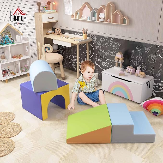 Qaba Climbing Toys for Toddlers and Children, Easy-to-Clean 4 Piece Soft & Safe Kids Foam Play Set for Crawling or Sliding, Contemporary