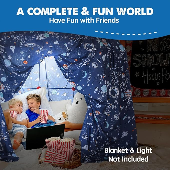 Tiny Land Kids-Fort-Building-Kit-80 Pieces-Creative Fort Toy for 5,6,7,8 Years Old Boy & Girls-STEM Building Toys DIY Castles Tunnels Play Tent Rocket Tower Indoor & Outdoor Playhouse