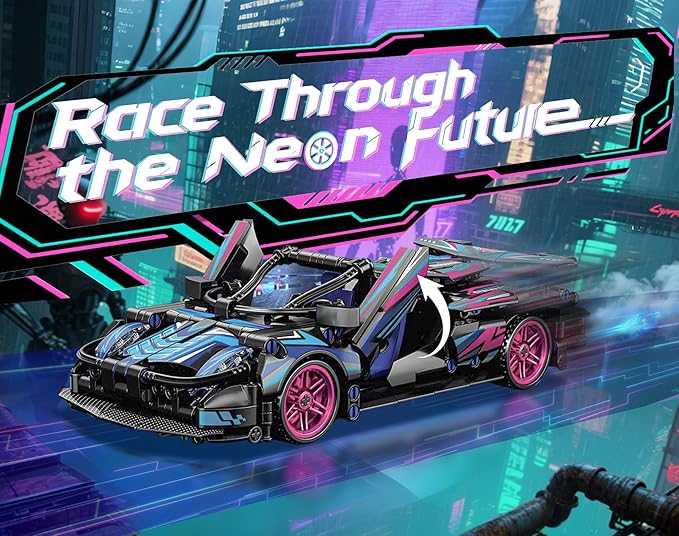 Sosuy Building-Block Race-Car Set, 1:18 Technical Model Kit 513 Pcs DIY Pull-Back Cyberpunk Toy for Boy Girl Kid Age 6+ Year, Birthday Gift for Teen Adult Display, Speed Super Sports Cars Bricks Icons