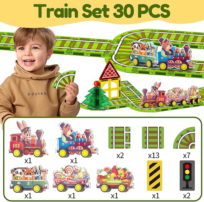 Oriate Magnetic Tiles, Stem Toys Magnetic Blocks for Kids, Educational Learning Magnet Tiles Toys, Construction Kids Games Christmas Birthday Gifts