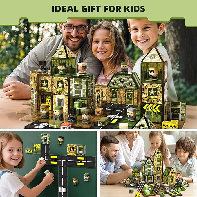 GobiDex 100PCS Magnetic Building Blocks Army Toys, STEM Military Magnetic Tiles with Army Men, Magnet Construction Toys for Toddler Kids Ages 3-5 5-7 4-8, Birthday Gifts for 3+ Year Old Boys Girls