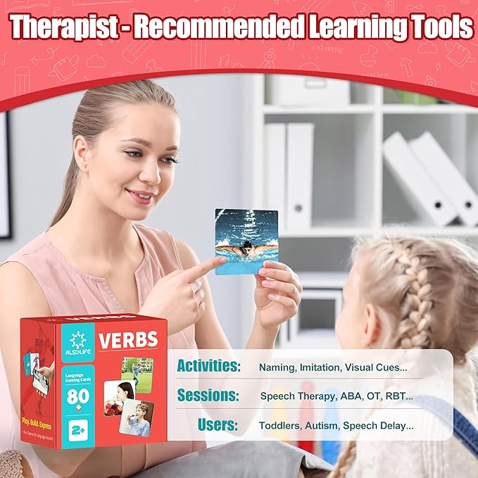 80 Verb Cards with Action Videos| Thick Action Verb Flash Cards for Speech Therapy| Verbs Flash Cards for Toddler Learning Cards Action Words| Picture Cards for Speech Therapy Games