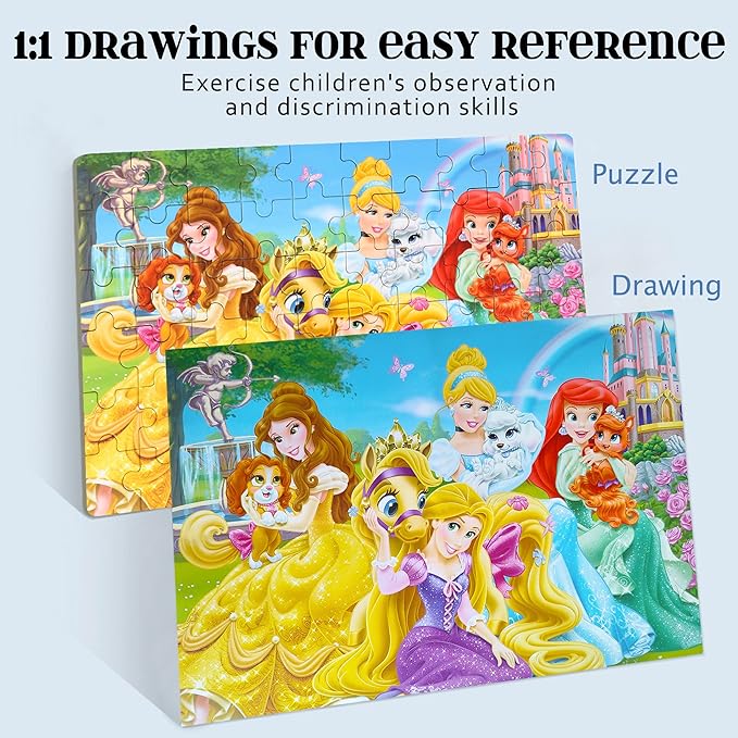 Princess Puzzles for Kids Ages 4-8, 60 Pieces for Kids Ages 3-5 Princess Puzzle for Girls and Boys Toys Jigsaw Puzzles in a Metal Box Educational Puzzles (Princess)