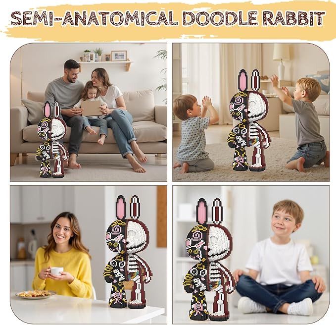 Animal Graffiti Skeleton Rabbit Micro Mini Building Blocks Sets Large Cute Animal Mechanical Rabbit Building Kits Model Toys for Adults Kids Teens 7300 PCS