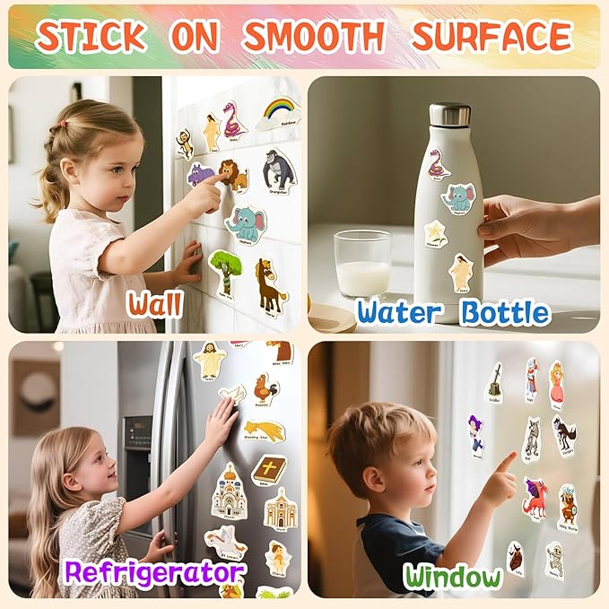 3 Pack Reusable Sticker Books for Kids, Waterproof Puffy Stickers - Match and DIY Scene, Toddler Travel Essential Activities Toys - Christianity Jesus, Noah's Ark and Fairy Tales (2-6 Age)