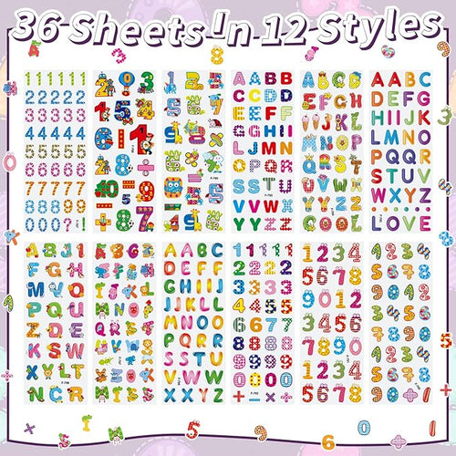 36 Sheets 3D Letter & Number Stickers - 900+ Reusable ABC, 123 Learning Stickers | Non-Toxic PVC Foam | Teacher Supplies, Crafts, Kids Activities
