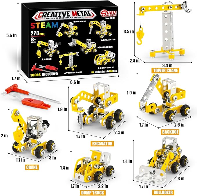 Erector Sets for Kids Ages 8-12,6 Nano Engineering Toys for Kids 5-7,Metal Building Construction Model kit,DIY STEM Building Blocks Gift for Boys & Girls(273pcs)