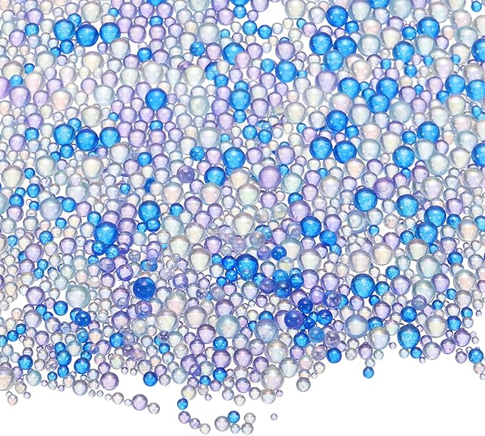 Iridescent Glass Tiny Bubble Beads, 0.4-3mm 10g No Hole Micro Mini Round Blue Water Droplets Beads - Applications: for Resin Filler, Nail Art, Dollhouse Bath Tub