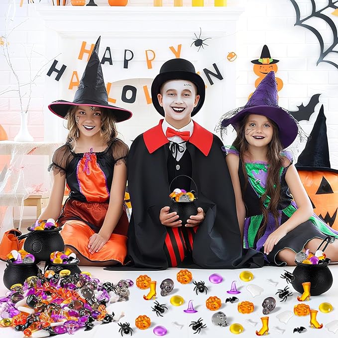 120 Pcs Halloween Vase Filler, Mini Acrylic Witch Hats Pumpkin Ghost Skull Bat Spider for Centerpieces Table Decorations