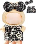 17cm Doll Clothes for Labubu - Luxury Chic Style Set for 17cm Dolls Outfit - Accessories for Dolls Clothes -Black Plaid Tweed Dress + Black Bow (No Doll)