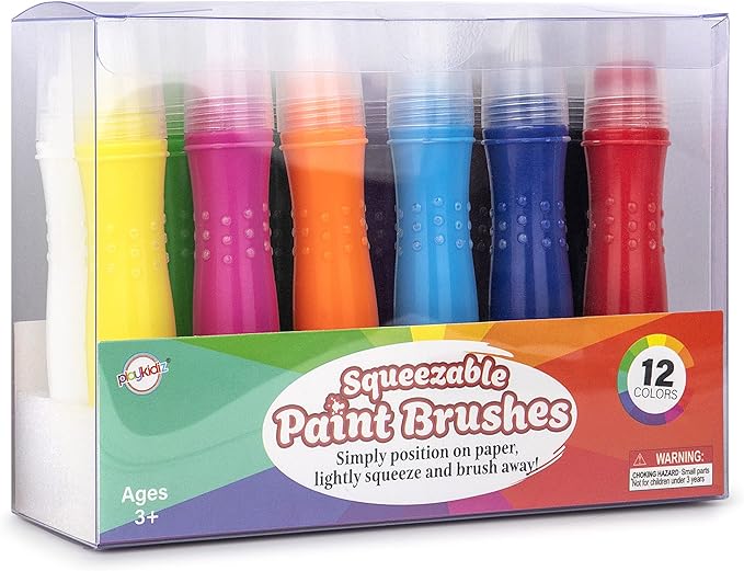 12 Squeezable Paint Brushes Classic Colors for Kids, Tempera Paint Brush, Assorted Fun Colors for Toddler, (24ml/0.8oz Each) (Pack of 2)