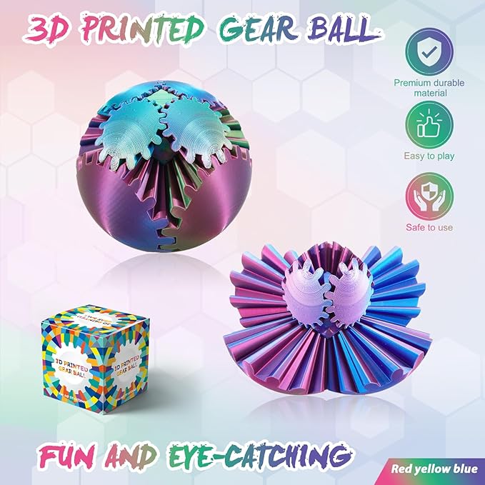 Gear Ball-3D Printed Gear Sphere,3D Printed Spin Ball Cube Fidget Toy,The Steampunk Whirling Wonder Fidget Ball Toy
