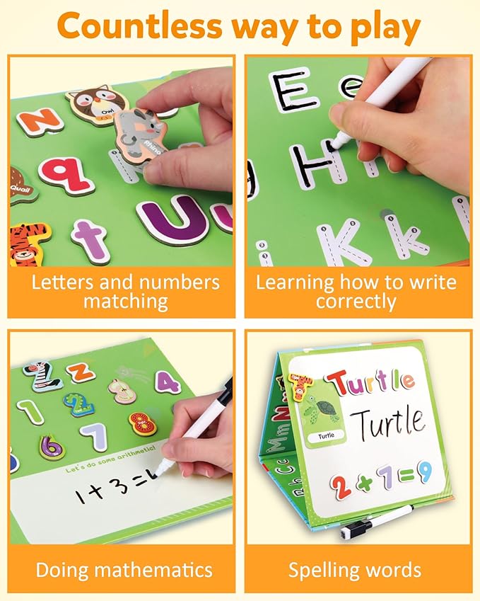 Coogam Magnetic Letters and Numbers, 36 Animal & Fruit Fridge Magnets, Uppercase Lowercase Alphabet Number Matching Game, Educational Spelling Learning Flashcards Toy Gift for 3 4 5 Years Old Kids