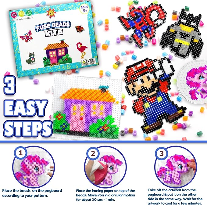 FUNZBO 5200 5mm Fuse Beads Kit - 24 Colors | 66 Patterns, Crafts Toys for Girls Ages 8-12, Arts and Crafts for Kids Ages 6-8, Gifts for Girls Boys Age 5 6 7 8 9 10 11 12 Year Old
