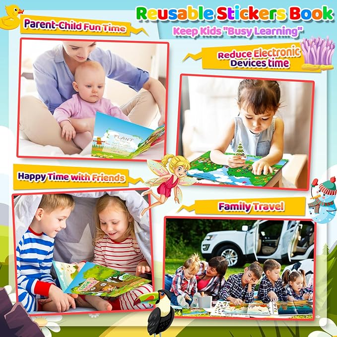 Sticker Book for Kids, 230+ Dinosaur & 250+ Plant Stickers & 16 Scenes, Reusable Activity Sheet, Seek and Find Sticker Coloring Pad, for Boys Girls Toddlers Ages 2-4 4-8 Years Old 3-5 6-7
