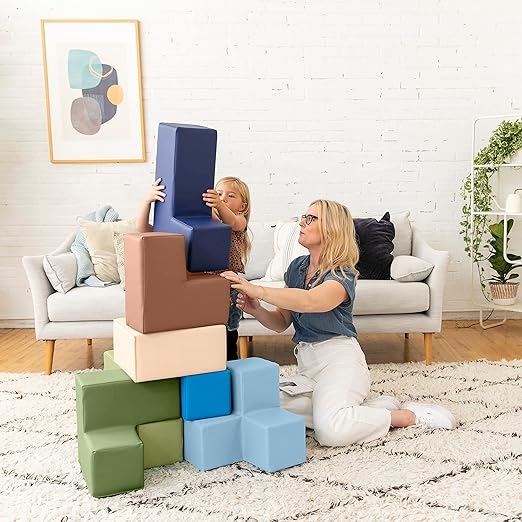 ECR4Kids SoftZone Brainy Building Blocks, Foam Puzzle, Earthtone, 7-Piece