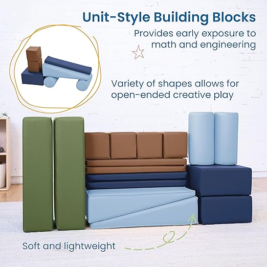 ECR4Kids SoftZone Soft Builder Blocks, Foam Shapes, Earthtone, 16-Piece