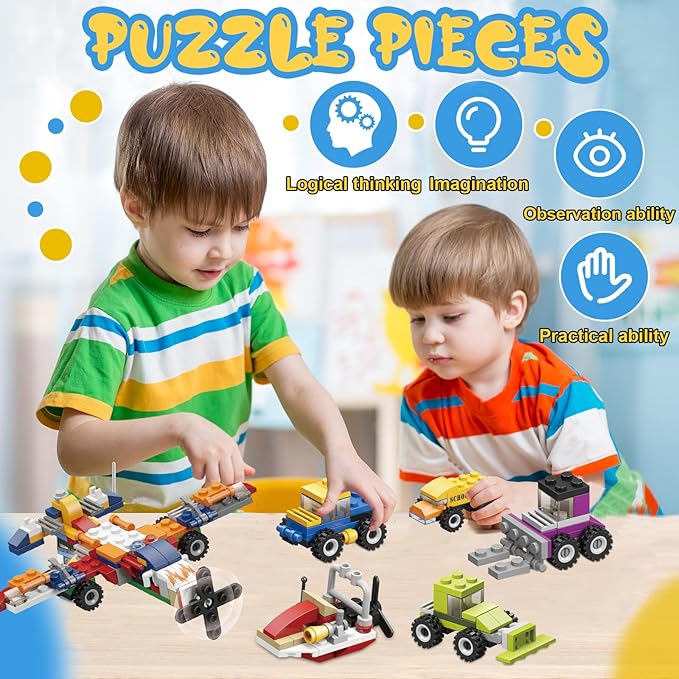 24PCS Valentines Day Gifts for Kids, Building Blocks with Valentines Cards for Kids Classroom, Valentines Gifts School Exchange Party Favors for Kids Boys Girls