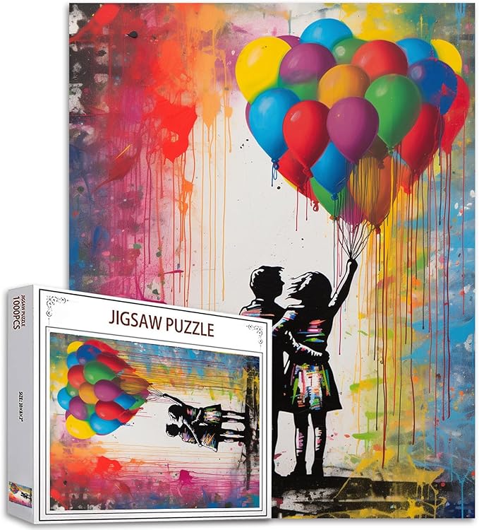 Tucocoo 1000 Piece Jigsaw Puzzles for Adults Graffiti Couple Street Pop Art Painting Jigsaw Puzzle Rainbow Balloon 1000 Pieces Puzzles for Challenging Family Activity Game DIY Puzzle Wall Decor Gifts