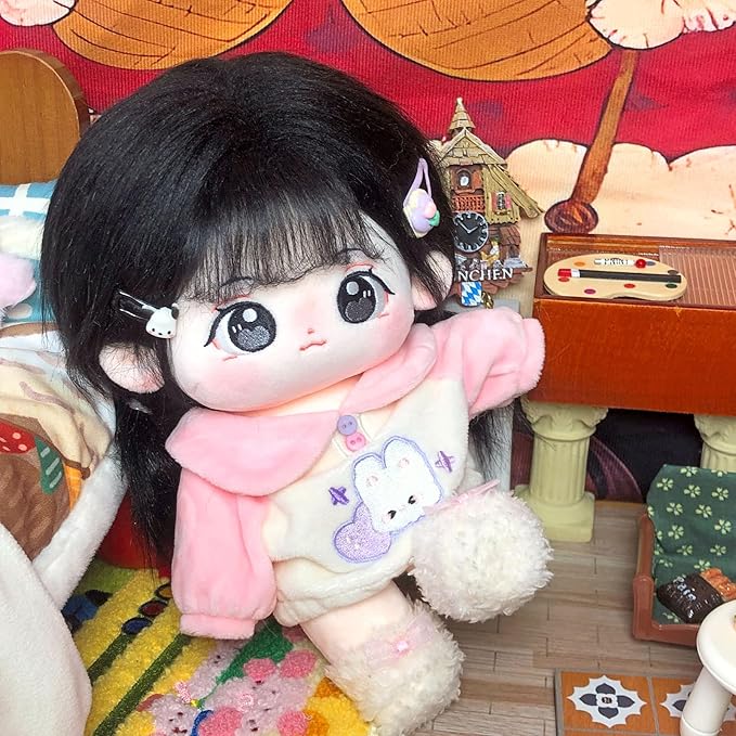CALEMBOU Plush Doll, 20cm Cute Cotton Doll with Skeleton, Anime Plushies Soft Stuffed Dress Up Dolls, Kawaii Plush Toys Gift Come with Clothes (Doll&Clothes-Doufu-B)
