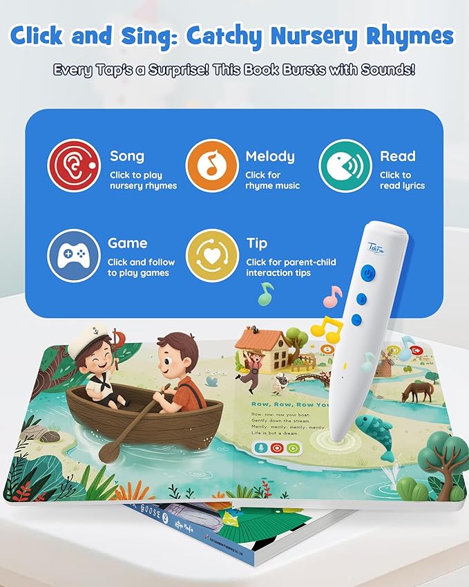 TEKFUN Talking Pen Books Set, Nursery Rhymes Toys for Toddlers, Learning Interactive Toys, Educational Electronic Sound Books for Preschoolers, Autism Sensory Toy for Boys Girls 2 3 4 5