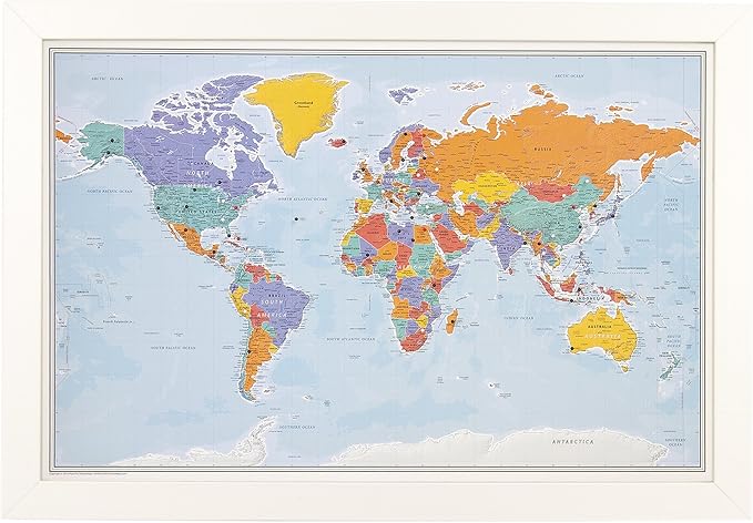 Push Pin Travel Maps - Blue Oceans World - Textured White Framed Pin Map for Tracking Your Travels - 27.5" x 39.5" - 8 Handcrafted Frame Options - Made in USA - Ideal for Any Traveler