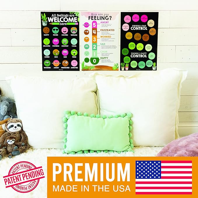 Hadley Designs Feelings Chart For Kids Ages 4-8 - Emotions Chart For Toddlers 3-5, Counseling Feelings Posters For Classroom Calming Corner, Social Emotional Learning Posters, Cactus Classroom Decor