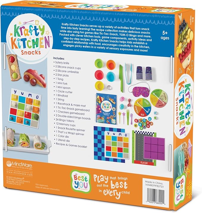 MindWare Best You Krafty Kitchen Snacks Kit – Real Cooking Set for Kids Ages 5 & Up - Includes Kid Friendly Kitchen Tools, Games and Recipes - Ideal for Healthy Snacking and Food Exploration