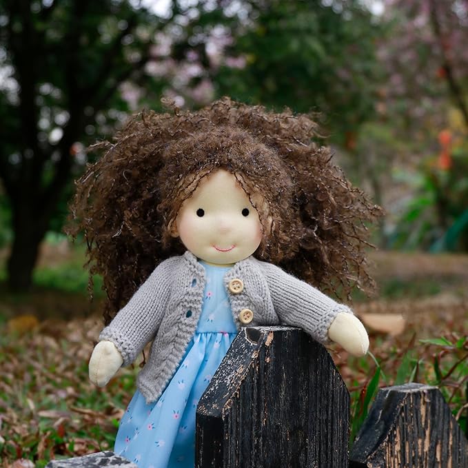 BlissfulPixie Handmade Waldorf Louise - 12" Soft Girl Rag Doll with Cute Plush, Ideal First Doll for Babies & Toddlers