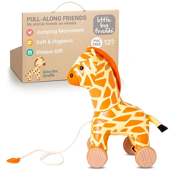 Little Big Friends Giraffe Pull Toy for Toddlers | Classic Baby Walking Toy with Adjustable Cord | Easy-to-Clean Soft Toy | Gina The Giraffe