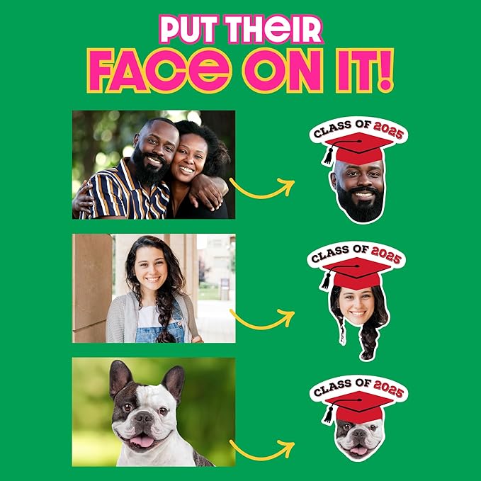 Big Dot of Happiness Custom Photo Red Grad Cap, Personalized Graduation Party Favors, Fun Face Temporary Tattoos, Set of 12