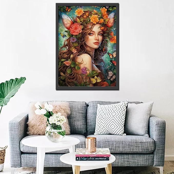 Tucocoo Beautiful Woman Jigsaw Puzzles for Adults 1000 Pieces, Butterfly Flowers Female Art Jigsaw Puzzle Colorful DIY Puzzles for Home Decoration Gifts, Family Puzzle Perfect for Game Nights