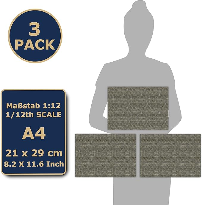3 Sheets Self-Adhesive Wall Cladding for Dollhouse 1:12 Scale (Carved Rock Wall)