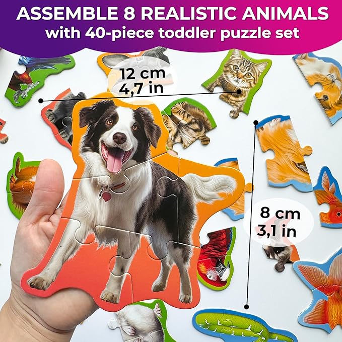 QUOKKA Toddler Puzzles Ages 2-4 - Large Floor Puzzles for Kids 3-5 - 8 Realistic Animal Shapes - Extra Thick Cardboard - Preschool Learning Game - 40 Big Piece Gift for Toddlers 1-3 Years Old