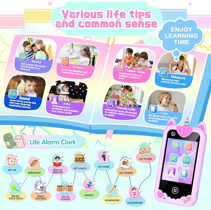 Kids Smart Phone for Girls, Kids Toys Cell Phone 2.8" Touchscreen Toddler Learning Play Toy Phone with Dual Camera, Game, Music Player, 8GB Card Birthday Gifts for Girls Boy Age 4-12 (Purple)