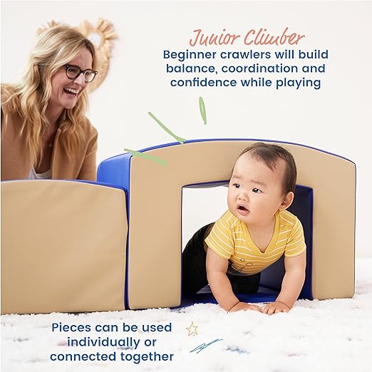 ECR4Kids SoftZone Junior Mix n' Match Tunnel and Bump, Beginner Playset, French Blue, 2-Piece