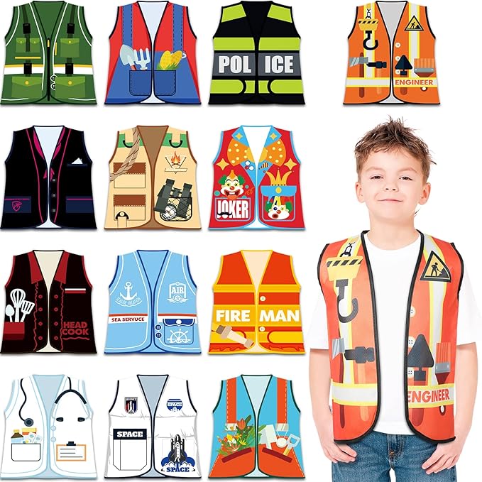 13 Pieces Kids Dress up Clothes, Toddlers Community Helper Dress up Vest, Career Role Play Costumes, Cosplay Clothes for Girls and Boys Pretend Play Party Supplies, 13 Styles